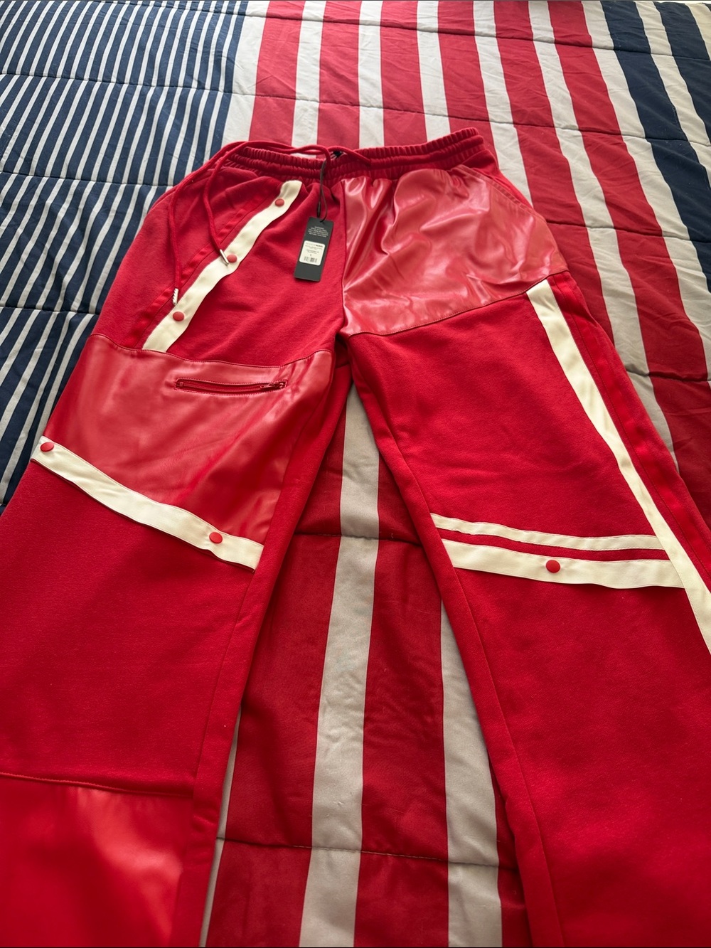 Fashion Nova Red & White Mixed-Media Jogger Pants - Picture 9 of 16